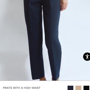 Navy Blue Dress Pants with High Waist and Slim Fit